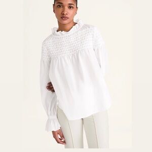 Women’s White Smocked Yoke Ruffle Blouse
